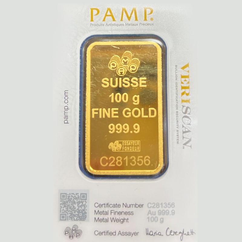 100 Gram PAMP Suisse Fortuna Veriscan Gold Bar